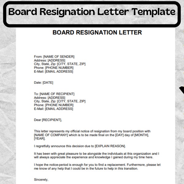 Board Resignation Letter Template - Board Resignation Letter form - Board Resignation Letter