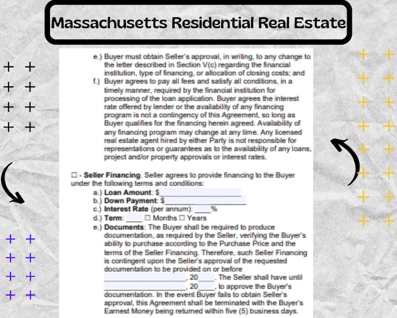 Massachusetts Residential Real Estate Purchase and Sale Agreement Etsy