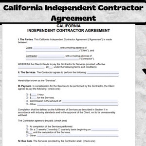 California Independent Contractor Agreement Template, California Independent Contractor Agreement form,  California Independent Contractor
