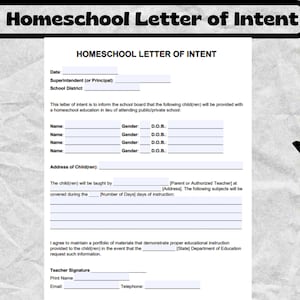Carta de intención de educación en el hogar, formulario de carta de intención de educación en el hogar, plantilla de carta de intención de educación en el hogar