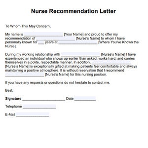 Registered Nurse RN Letter of Recommendation Template Registered Nurse ...