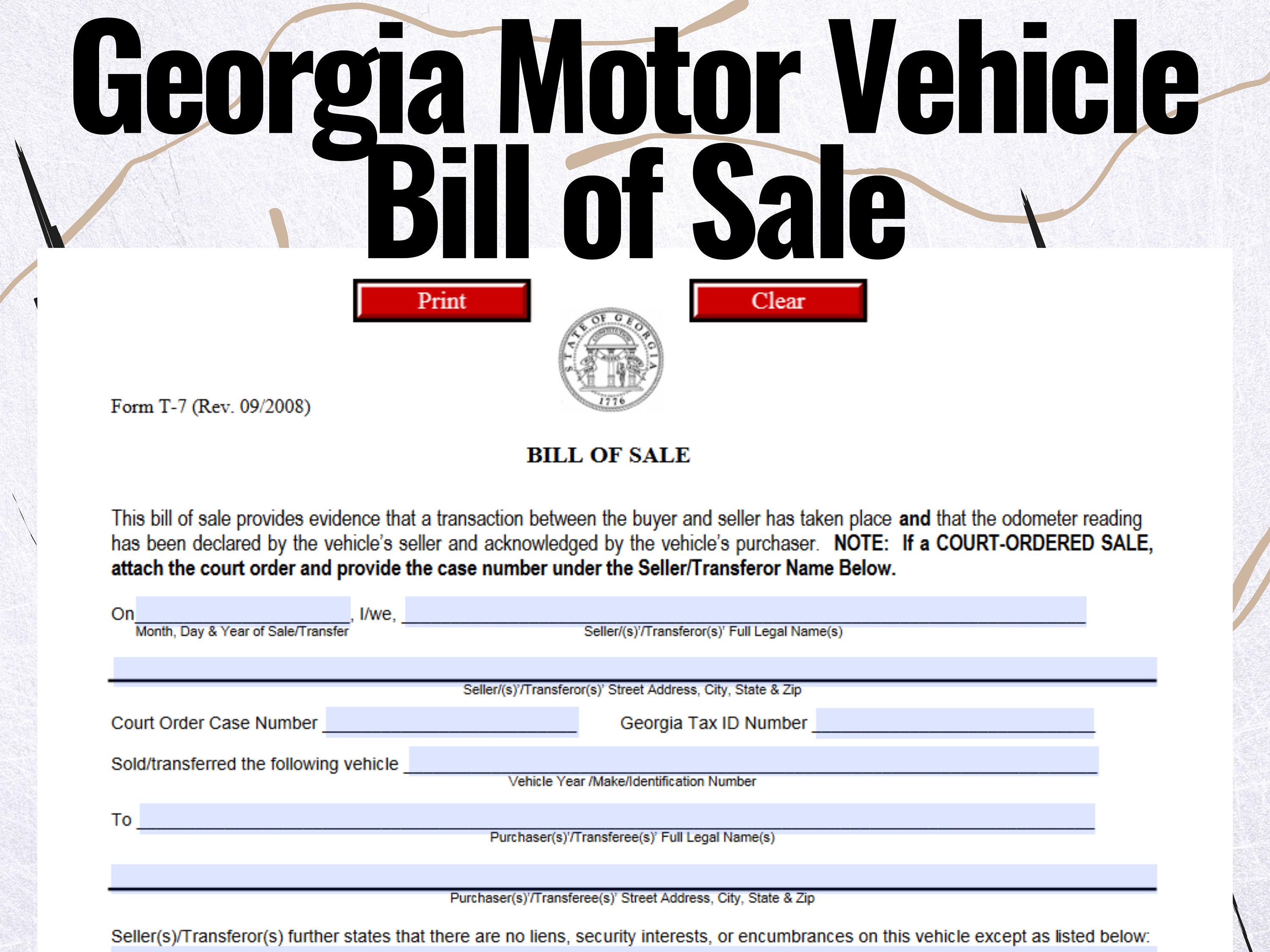 Free Printable Georgia Auto Bill Of Sale Prntbl
