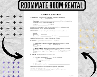 Formulario de contrato de alquiler de habitación para compañeros de cuarto - Plantilla de contrato de alquiler de habitación para compañeros de cuarto - Modelo de acuerdo de alquiler de habitación - Contrato de alquiler de cuarto para compañeros de cuarto