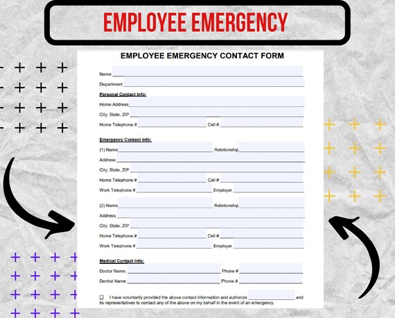 Employee Emergency Contact Form Employee Emergency Contact - Etsy