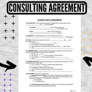 Consulting Agreement - Consulting Agreement Template /  Consulting Agreement forms , (with Retainer) / DOCX + PDF , Easy to edit