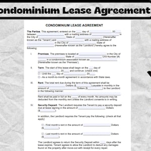 Condominium Lease Agreement, Condominium Lease Agreement form, Condominium Lease Agreement template