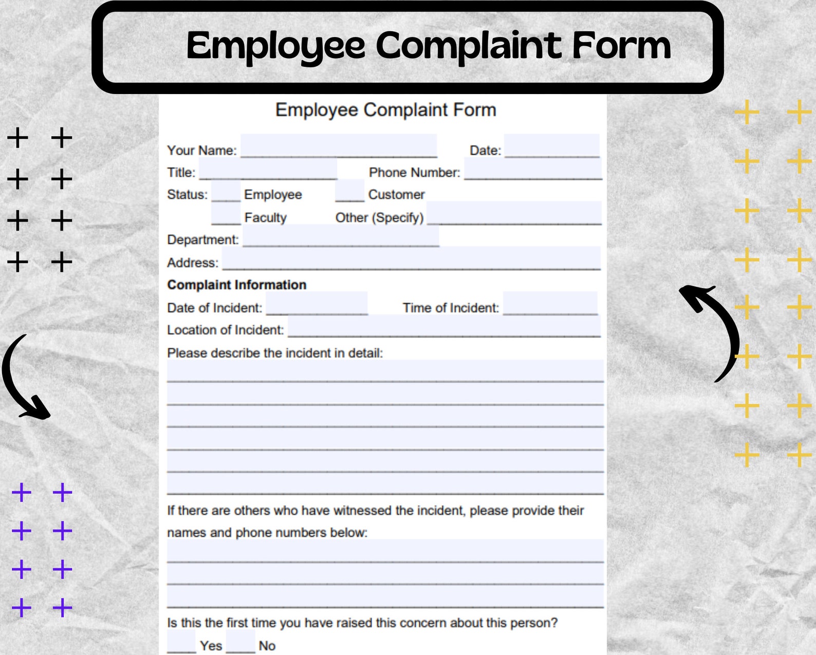 Employee Complaint Form Employee Complaint Template Employee Complaint