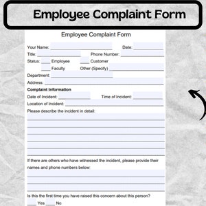 Employee Complaint Form -  Employee Complaint Template -  Employee Complaint Form