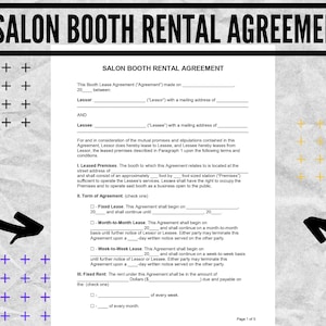 Hair Salon Booth Rental Agreement - Booth (Salon) Rental Lease Agreement -Barber Shop Booth Rental Contact Template - Beauty Salon contract