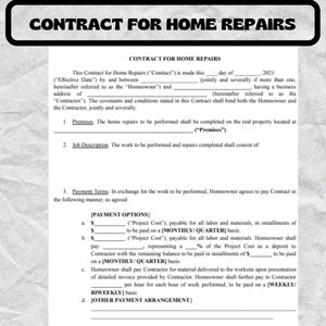 Home Repair Contract - Home Repair Contract Forms - Home Repair Contract - Templates with Clients - DOCX & PDF