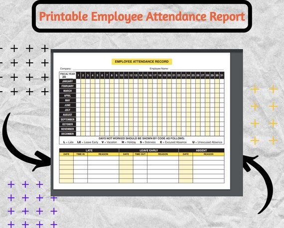 Printable Employee Attendance Report, Printable Employee Attendance, Printable  Employee Attendance , Attendance Calendar, Employee Absent - Etsy