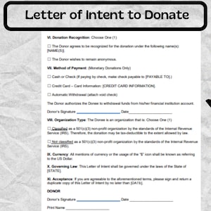 Letter of Intent to Donate - Letter of Intent to Donate Form - Letter of Intent to Donate template