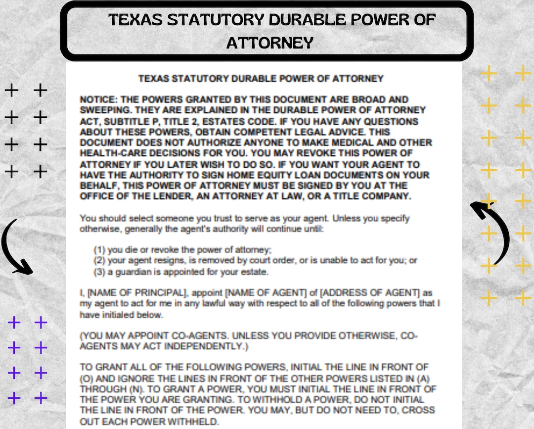 Texas Durable statutory Power of Attorney Texas Durable statutory Power