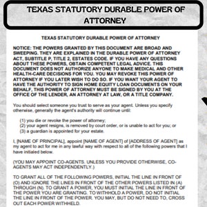 Texas Durable (Statutory) Power of Attorney - Texas Durable (Statutory) Power of Attorney Form - Texas Durable Power of Attorney template