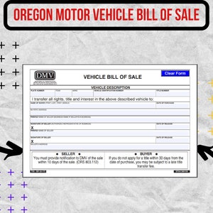 Oregon Motor Vehicle Bill of Sale | Form 735-501  | Oregon Motor Vehicle Bill of Sale form / Oregon Motor Vehicle Bill of Sale template