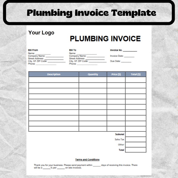 Plumbing Invoice - Plumbing Invoice Template - Plumbing Invoice Form