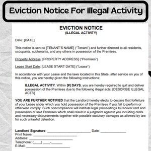 Eviction Notice for Illegal Activity , Notice to Quit - Eviction Notice ...