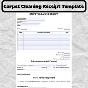 Carpet Cleaning Receipt - Carpet Cleaning Receipt Template - Carpet Cleaning Receipt forms - Easy to edit / Docx+ PDF