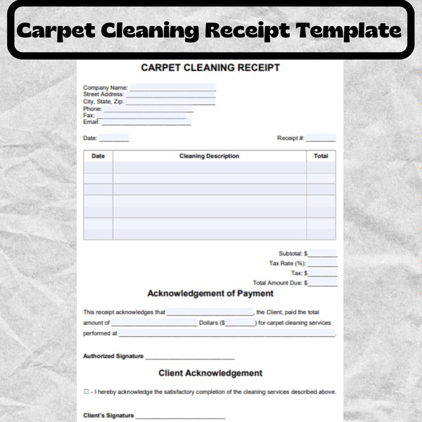 Carpet Cleaning Receipt - Carpet Cleaning Receipt Template - Carpet Cleaning Receipt forms - Easy to edit / Docx+ PDF