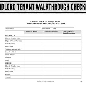 Landlord Tenant Walkthrough Checklist Form , Landlord Tenant Walkthrough Checklist template