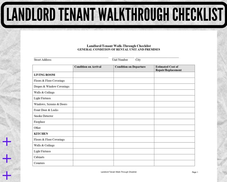 Landlord Tenant Walkthrough Checklist Form , Landlord Tenant ...