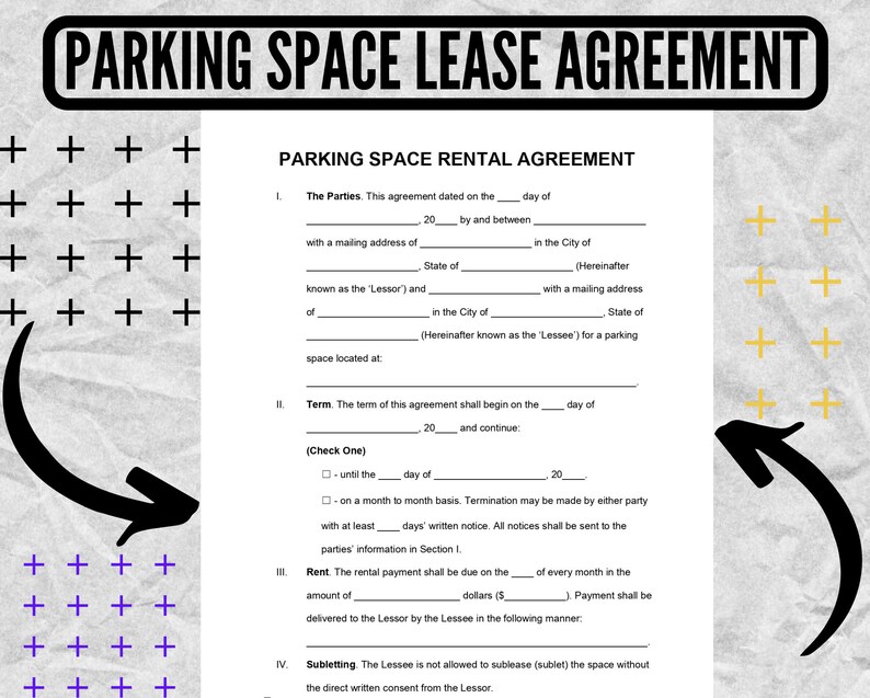 Parking Space Lease Agreement Form Parking Space Lease Etsy