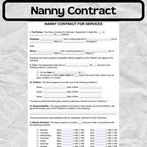Nanny Contract - Nanny Contract Template -  Nanny Contract forms