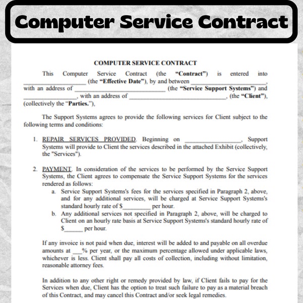 computer service contract template -  computer service contract forms - computer service contract