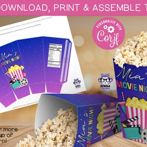 Movie Night Popcorn Box| Movie Under the Stars | Backyard Movie Night | Digital Invitation | Instant Download | Editable | You Edit