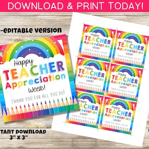 Happy Teacher Appreciation Week Gift Tag | Instant Download | Thank You Tag | Teacher Gift