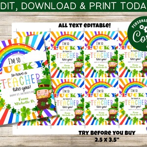 St. Patrick's Day Lucky to Have a Teacher Like You Tag| Teacher Tag| Instant Download | Editable | You Edit