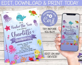 Invitation d’anniversaire sous la mer | Sous la mer | | de l’océan Téléchargement instantané | | modifiables Vous modifiez