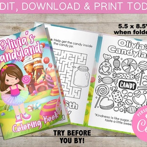 Candyland Digital Birthday Coloring Book  | Candy Land | Party Favor | Instant Download | Editable | You Edit| Printing Service Available
