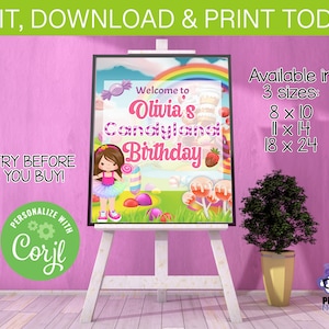 Candy Land Willkommensschild | Süßigkeitenland | Süßigkeit Geburtstag | Sofortdownload | Sie bearbeiten Sie drucken