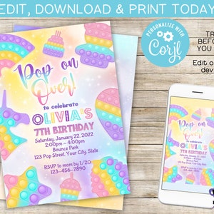 Pop It Birthday Digital Invitation | Instant Download | Editable | You Edit| Printing Service Available