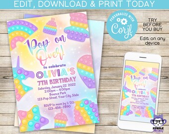 Invito digitale di compleanno Pop It / Download istantaneo / Modificabile / Modifica / Servizio di stampa disponibile