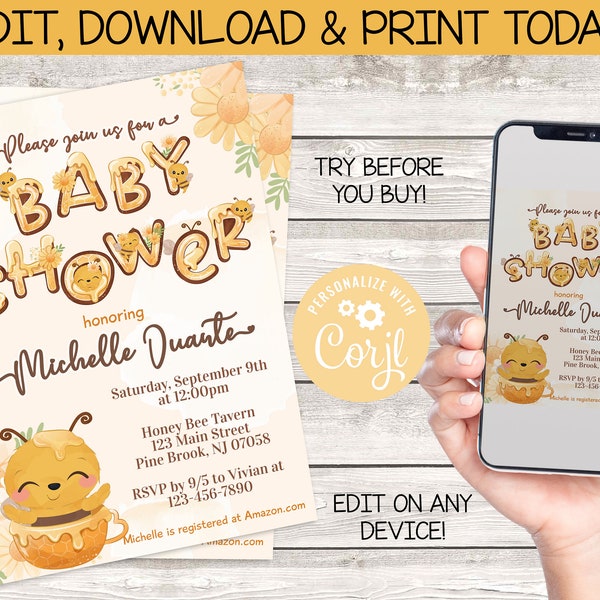 Bee Baby Shower |Oh Babee | Baby Shower | Digital Invitation | Instant Download | Editable | You Edit