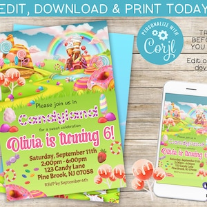 Candyland Digital Birthday Invitation  | Candy Land | Instant Download | Editable | You Edit| Printing Service Available