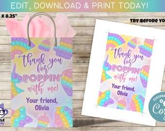 Adesivo Pop It Favor Bag modificabile / Pop It Birthday Party / Etichette Pop It Bag / Download istantaneo / Modificabile / Si modifica