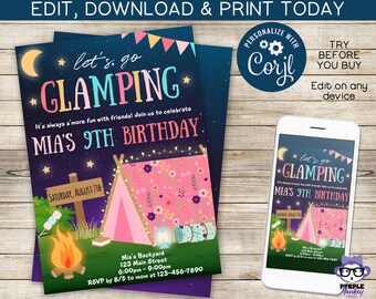 Glamping | Camping | Birthday Party Digital Invitation | Instant Download | Editable | You Edit| Printing Service Available