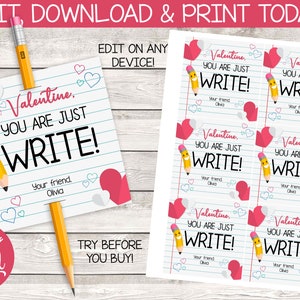 Valentine, du schreibst gerade | Bleistift Valentinstag Tag | Sofortdownload | Bearbeitbar | Sie Bearbeiten