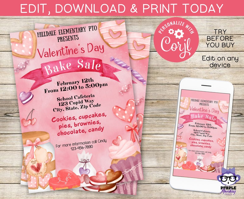 Valentine's Day Bake Sale School Flyer School Etsy