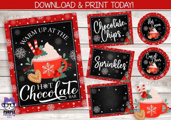Hot Chocolate Bar | Hot Cocoa Station | Printable Labels Signs | Hot Cocoa Food Tent | Hot Chocolate Cup Labels | INSTANT DOWNLOAD