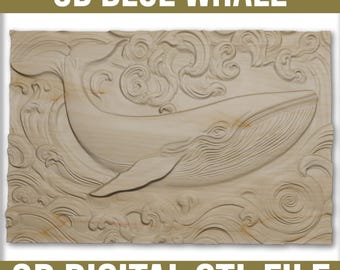 3D Blue Whale Ocean Scene STL File: CNC Carving Relief (Digital Download)