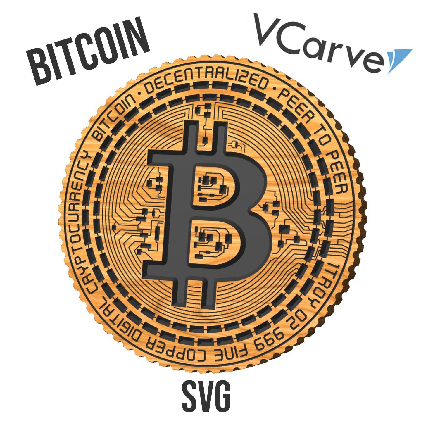 ビットコイン暗号通貨サイン：CNCレーザーカットファイル（SVG、VCarve）