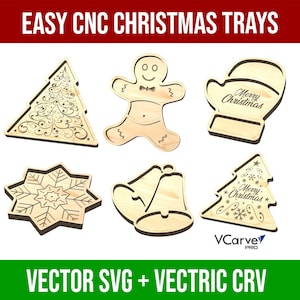 6 kerstschalen | Vrolijk kerstfeest | CNC-bestand | Svg Vector VCarve Crv | Patronen voor CNC-snijden | Fijne feestdagen | DIRECT DOWNLOADEN