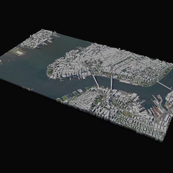 Lower Manhattan NYC  - 3D Topographic STL File for 3D printing, CNC carving, 3D modelling, architecture, Blender