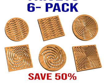 Trivets 6 Pack - Save 50%!  VCarve Pro file vector patterns for CNC Carving Trivet Wood Art Cooking Baking Kitchen Coaster Gift home warming