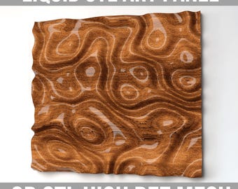 May include: A 3D printed wood-grain textured panel with a liquid-like, wavy design. The panel is a high-resolution STL file for 3D printing.
