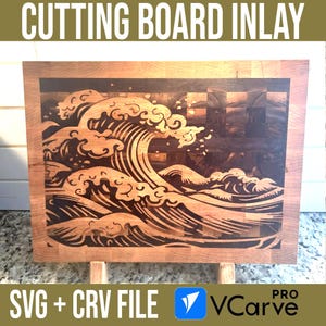 Arquivo digital SVG para VCarve Pro - Incrustação de ondas onduladas em estilo japonês para tábua de corte com topo de grão.